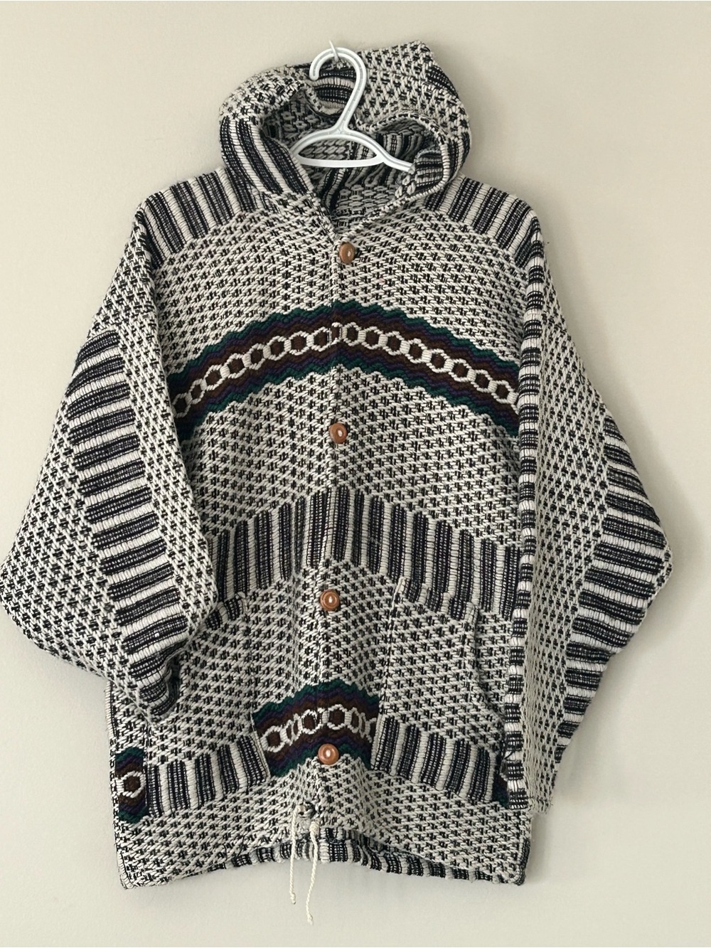 Vintage Ecuador Loom Knit Hooded Sweater Thunderbird Jacket Size L